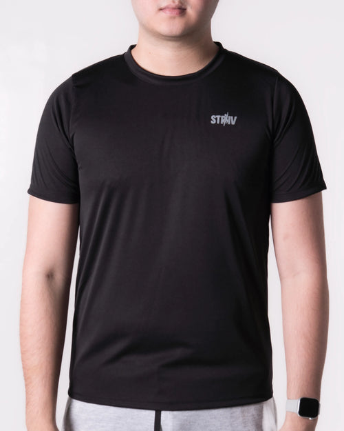 Person wearing a Black t-shirt with a logo on a white background
#color_black