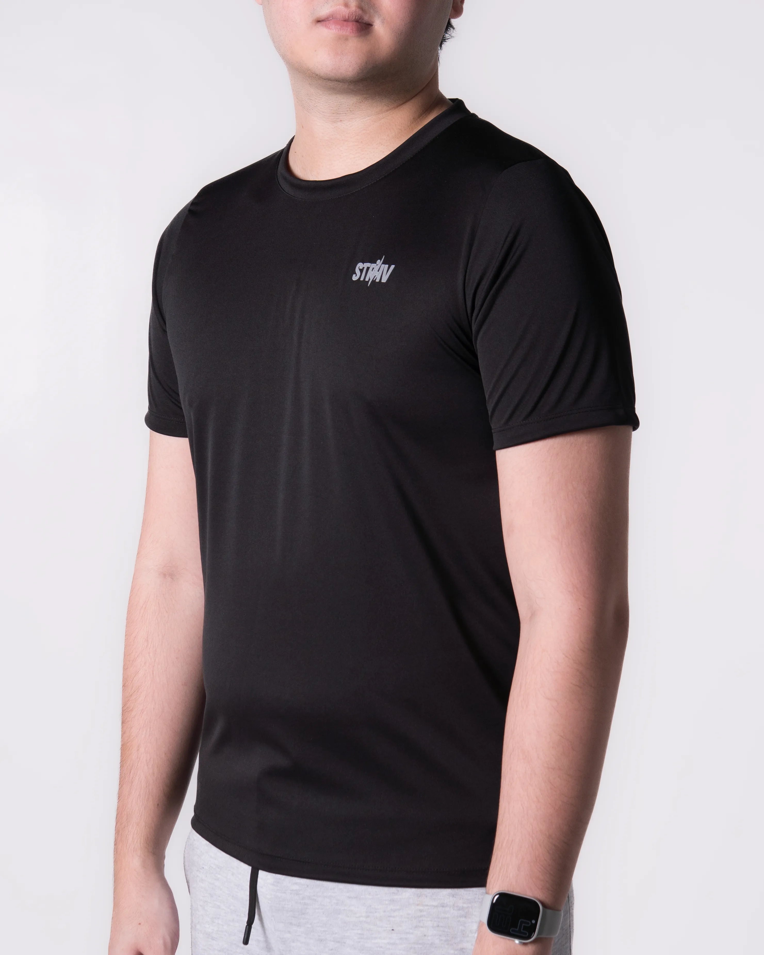 Person wearing a Black t-shirt with a logo on a white background
#color_black