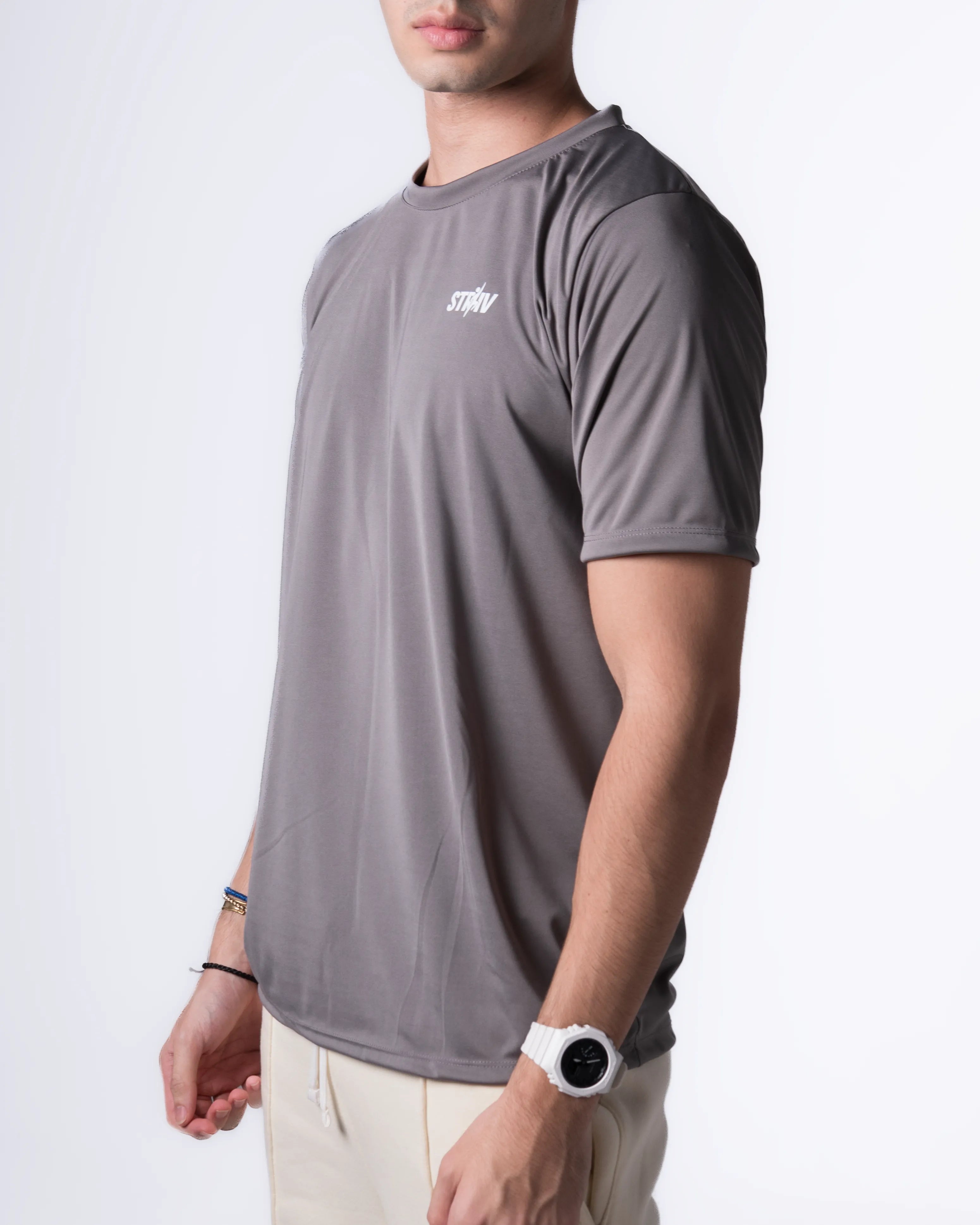 Person wearing a Gray t-shirt with a logo on a white background
#color_gray